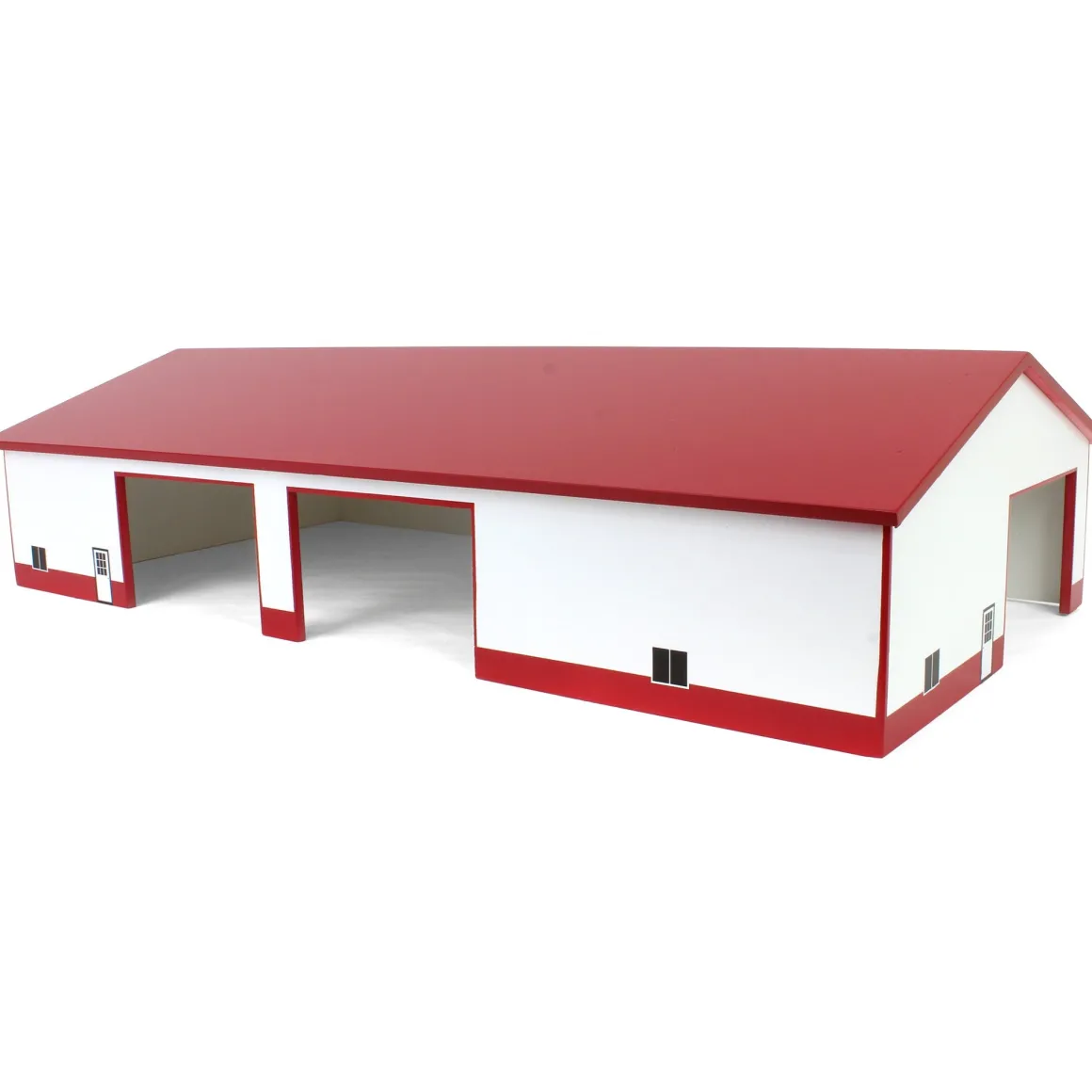 1/64 Red & White 60ft x 120ft Wooden Implement Shed with Double Side Doors