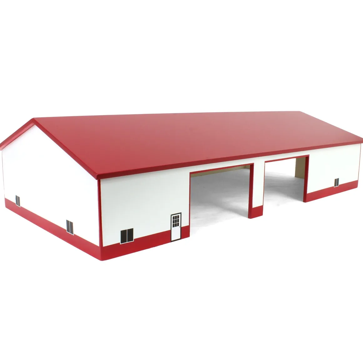 1/64 Red & White 60ft x 120ft Wooden Implement Shed with Double Side Doors