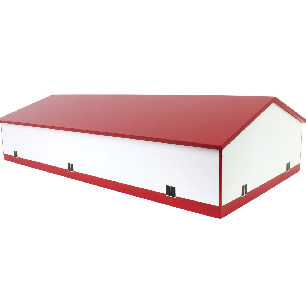 1/64 Red & White 60ft x 120ft Wooden Implement Shed with Double Side Doors