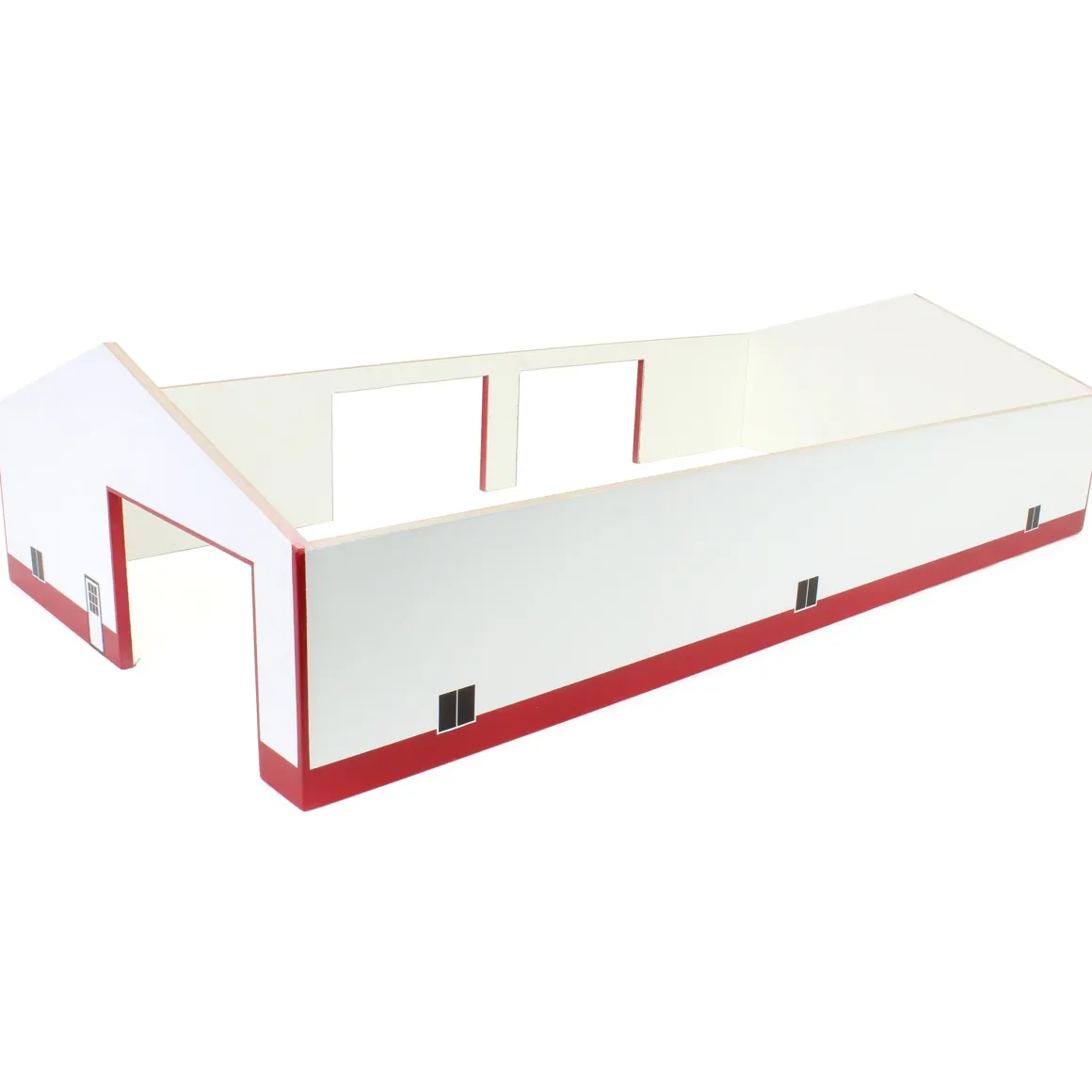 1/64 Red & White 60ft x 120ft Wooden Implement Shed with Double Side Doors