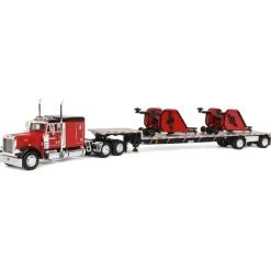 1/64 Red Bush Hog Peterbilt 379 63" Flattop Sleeper w/ Transcraft Deck Trailer & 2 Bush Hog Wing Mowers