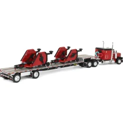1/64 Red Bush Hog Peterbilt 379 63" Flattop Sleeper w/ Transcraft Deck Trailer & 2 Bush Hog Wing Mowers