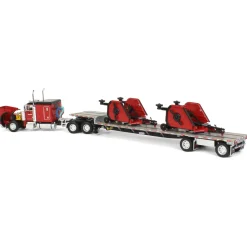 1/64 Red Bush Hog Peterbilt 379 63" Flattop Sleeper w/ Transcraft Deck Trailer & 2 Bush Hog Wing Mowers