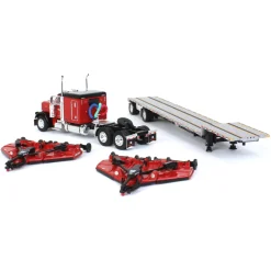 1/64 Red Bush Hog Peterbilt 379 63" Flattop Sleeper w/ Transcraft Deck Trailer & 2 Bush Hog Wing Mowers