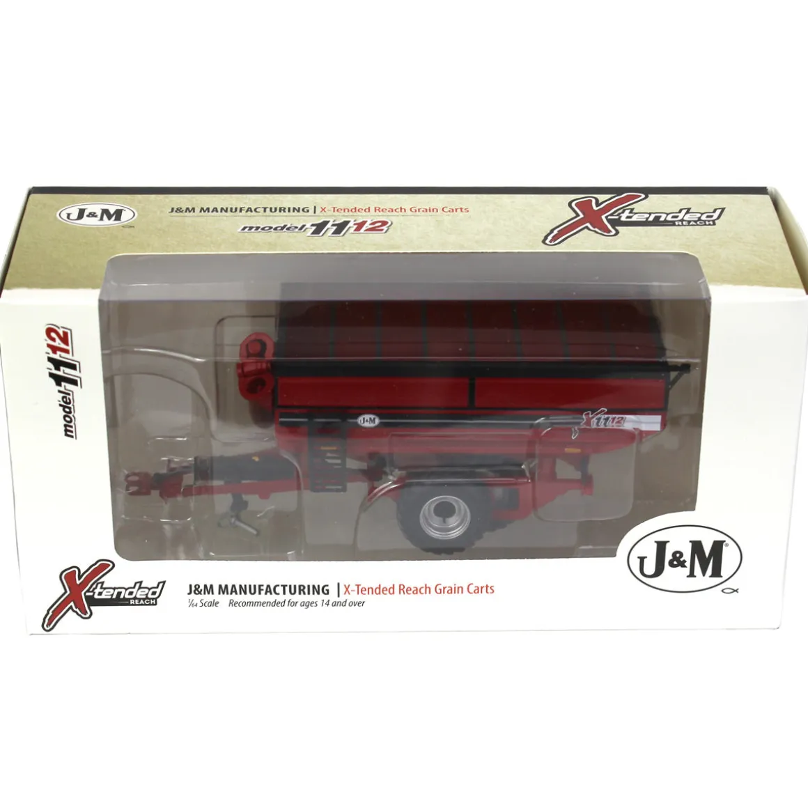 1/64 Red J&M 1112 X-Tended Reach Grain Cart with Tandem Walking Duals