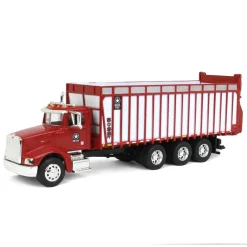 1/64 Red Peterbilt 385 w/ Red & White Meyer 8126RT Boss Forage Box