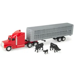 1/64 Red Semi Truck with Cattle Trailer and Cattle by ERTL