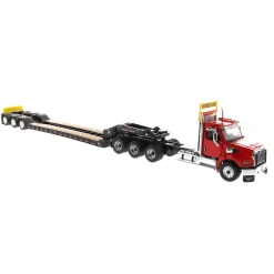 1/50 Red Western Star 49X SB Tridem & XL 120 HDG Trailer w/ Single & Tandem Axle Boosters