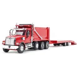 1/64 Red Western Star 49X w/ Ox Bodies Dump & Beaver Tail Trailer, DCP by First Gear