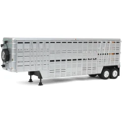 1/64 Silver Wilson Tandem-Axle 40ft Vintage Livestock Trailer with Chrome Rims