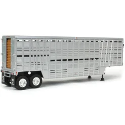 1/64 Silver Wilson Tandem-Axle 40ft Vintage Livestock Trailer with Chrome Rims