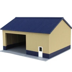 1/64 Tan & Blue "Papa's Shop" 40ft x 30ft Farm Shed w/ Removeable Door & Roof, 3D Printed
