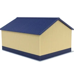 1/64 Tan & Blue "Papa's Shop" 40ft x 30ft Farm Shed w/ Removeable Door & Roof, 3D Printed