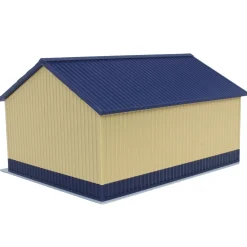 1/64 Tan & Blue "Papa's Shop" 40ft x 30ft Farm Shed w/ Removeable Door & Roof, 3D Printed