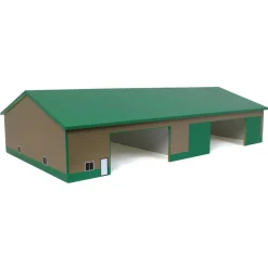 1/64 Tan & Green 2 Door 70ft x 130ft Wooden Implement Pole Building w/ Divided Shop Area