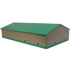 1/64 Tan & Green 2 Door 70ft x 130ft Wooden Implement Pole Building w/ Divided Shop Area