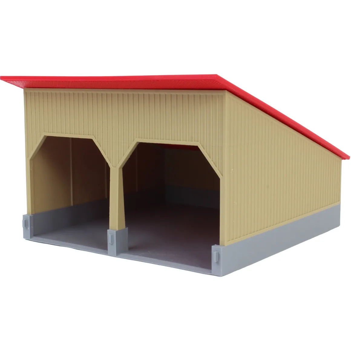 1/64 The Double Bay 40ft x 40ft Cattle Shed, Tan & Red, 3D Printed