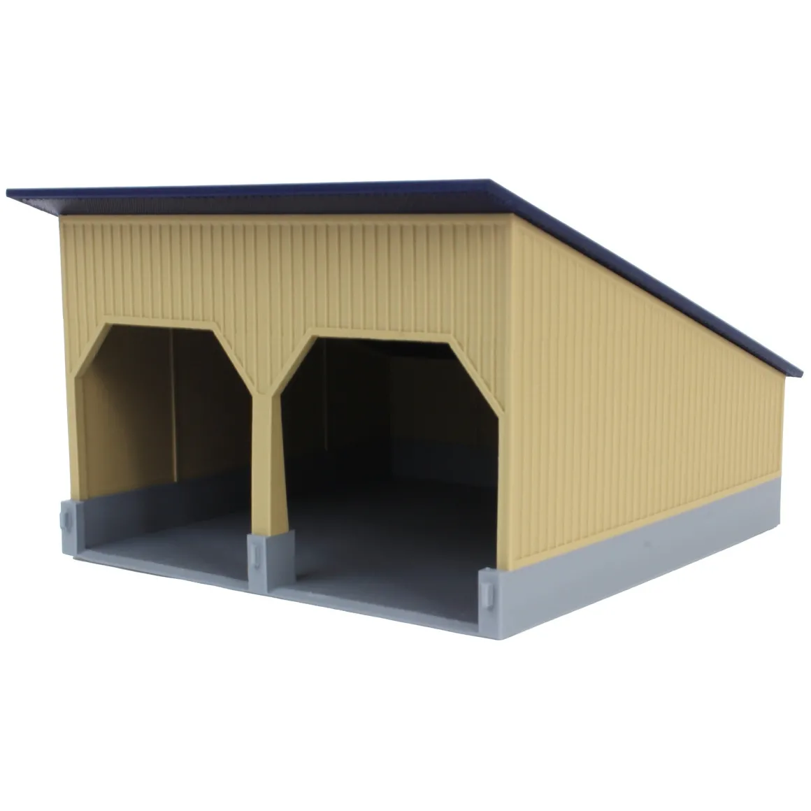 1/64 The Double Bay 40ft x 40ft Cattle Shed, Tan & Navy, 3D Printed