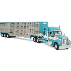 1/64 Turquoise & Cream Kenworth W990 with Wilson Silverstar Livestock Trailer, DCP by First Gear