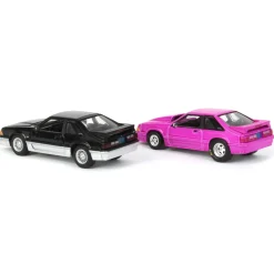 1/64 Twin Pack 1988 Ford Mustang GT Stock & Modified Set, Black/Silver & Pink, LP Diecast Project Garage