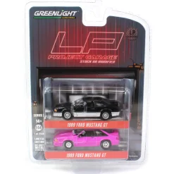 1/64 Twin Pack 1988 Ford Mustang GT Stock & Modified Set, Black/Silver & Pink, LP Diecast Project Garage