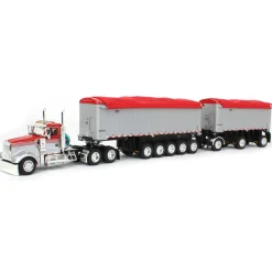 1/64 Viper Red/Silver Kenworth W900L with 31ft & 20ft End Dump Trailers, DCP by First Gear