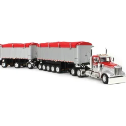 1/64 Viper Red/Silver Kenworth W900L with 31ft & 20ft End Dump Trailers, DCP by First Gear