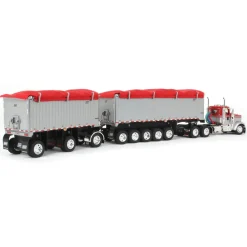 1/64 Viper Red/Silver Kenworth W900L with 31ft & 20ft End Dump Trailers, DCP by First Gear
