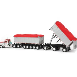 1/64 Viper Red/Silver Kenworth W900L with 31ft & 20ft End Dump Trailers, DCP by First Gear
