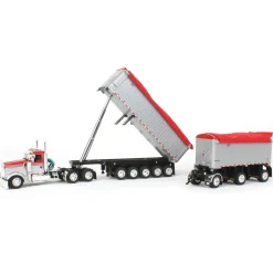 1/64 Viper Red/Silver Kenworth W900L with 31ft & 20ft End Dump Trailers, DCP by First Gear