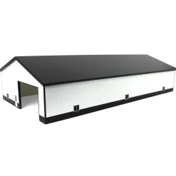 1/64 White & Black 60ft x 120ft Wooden Implement Shed with Double Side Doors
