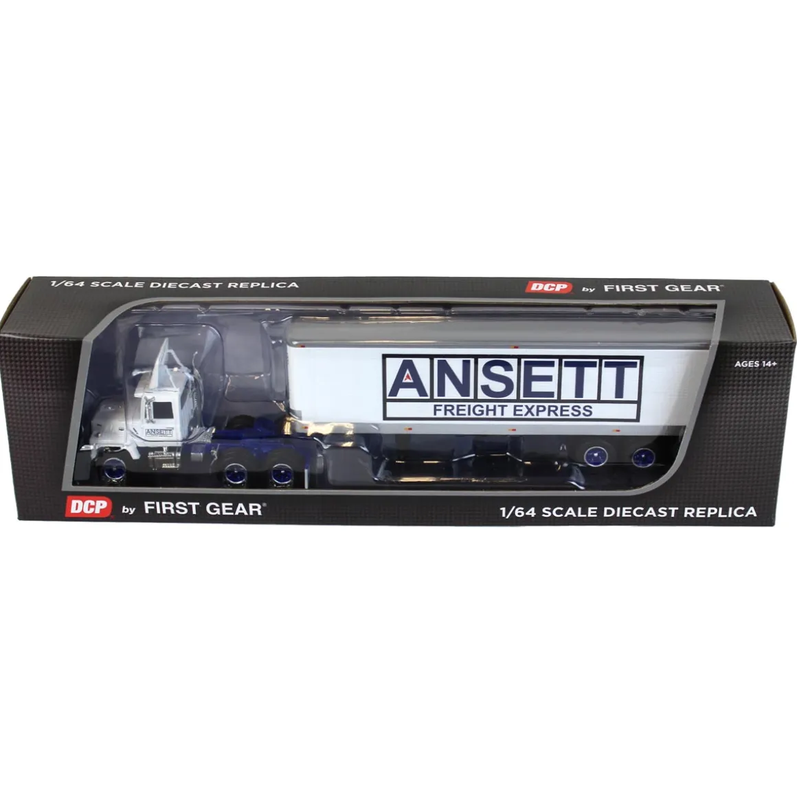 1/64 White & Blue Ford LN9000 with 40' Tri-Axle Van Trailer, Ansett, DCP by First Gear