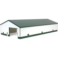 1/64 White & Forest Green 60ft x 120ft Wooden Implement Shed with Double Side Doors