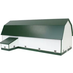 1/64 White & Forest Green 60ft x 120ft Wooden Dairy Barn with Milk House