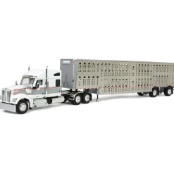 1/64 White & Gray Kenworth W990 with Wilson Silverstar Livestock Trailer, DCP by First Gear