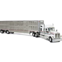 1/64 White & Gray Kenworth W990 with Wilson Silverstar Livestock Trailer, DCP by First Gear