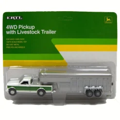 1/64 White & Green 4WD Pickup with Livestock Trailer by ERTL