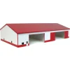 1/64 White & Red 2 Door 70ft x 130ft Wooden Implement Pole Building w/ Divided Shop Area