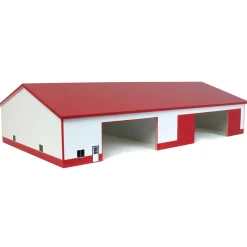 1/64 White & Red 2 Door 70ft x 130ft Wooden Implement Pole Building w/ Divided Shop Area