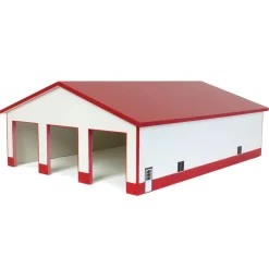 1/64 White & Red 3 Door 60ft x 80ft Wooden Implement or Shop Building