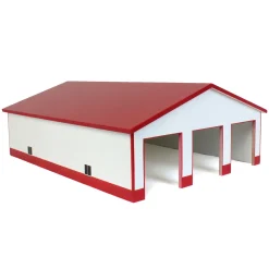 1/64 White & Red 3 Door 60ft x 80ft Wooden Implement or Shop Building