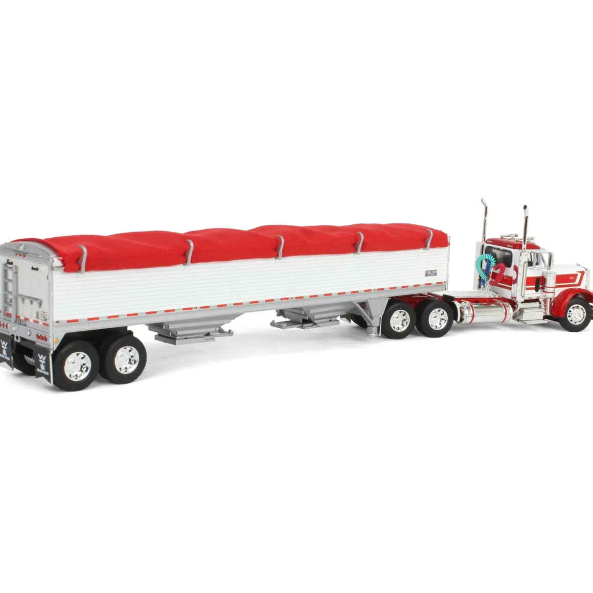 1/64 White & Red Peterbilt 379 Day Cab with White Wilson Pacesetter Grain Trailer, DCP by First Gear