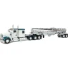 1/64 White & Teal Kenworth W900L w/ Chrome Polar Tandem-Axle Deep Drop Tank Trailer, DCP by First Gear