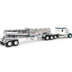 1/64 White & Teal Kenworth W900L w/ Chrome Polar Tandem-Axle Deep Drop Tank Trailer, DCP by First Gear