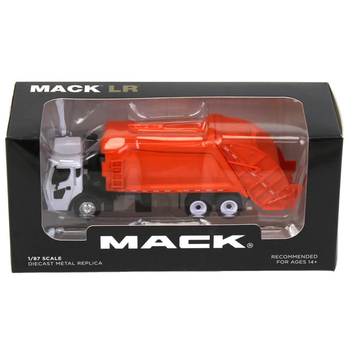 1/87 White Mack LR with Orange McNeilus Meridian Rear Loader by First Gear