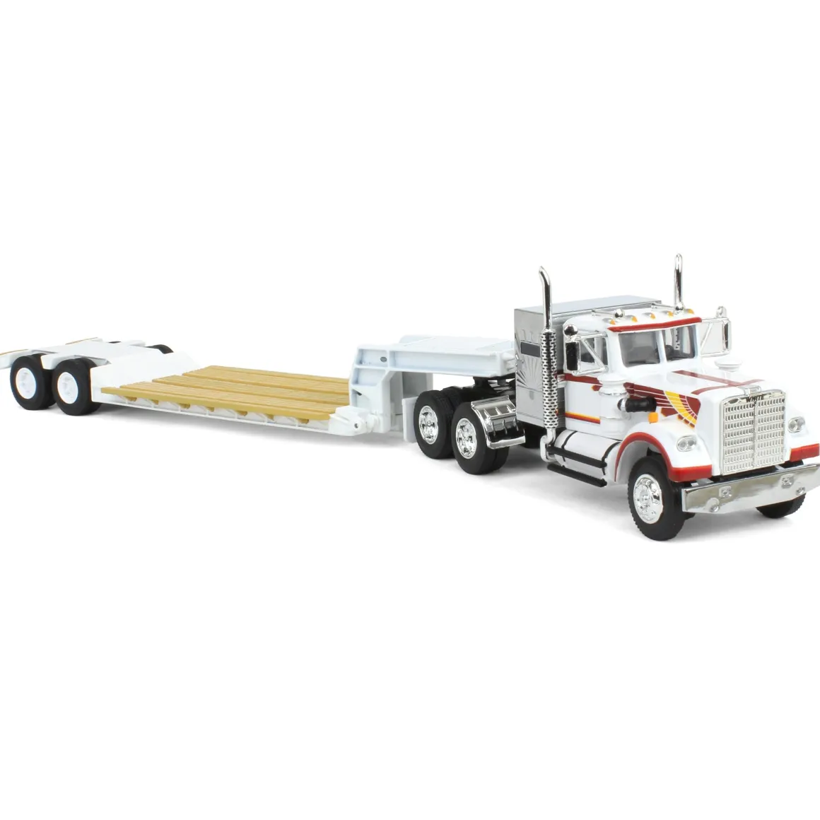 1/64 White Western Star 4900 36in Vintage Sleeper w/ Rogers Vintage Lowboy Trailer, DCP by First Gear