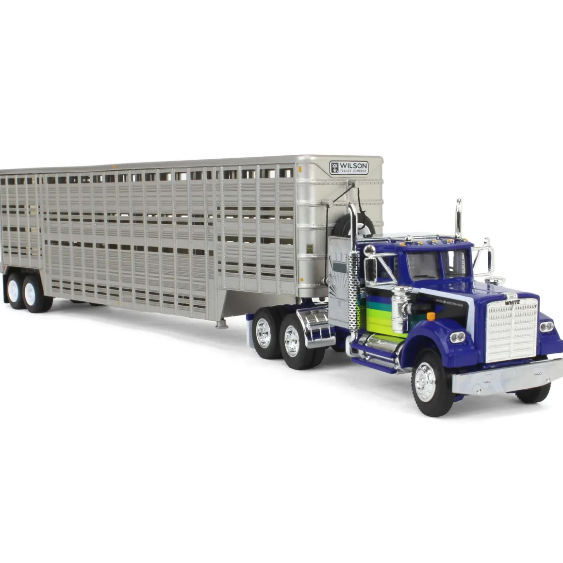 1/64 White Western Star 4900 with Vintage Wilson Livestock Trailer, DCP by First Gear