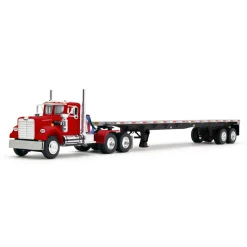 1/64 White Western Star Day Cab with 48ft Utility Flatbed Trailer, Viper Red, DCP by First Gear