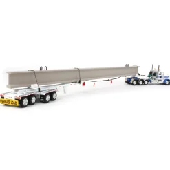 1/64 White/Blue Peterbilt 389 w/ ERMC Hydra-Steer Trailer & Bridge Beam Load, DCP by First Gear