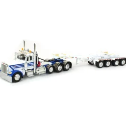 1/64 White/Blue Peterbilt 389 w/ ERMC Hydra-Steer Trailer & Bridge Beam Load, DCP by First Gear